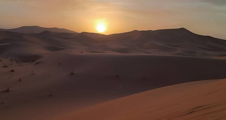 Coucher de soleil sur les dunes de sable du désert.