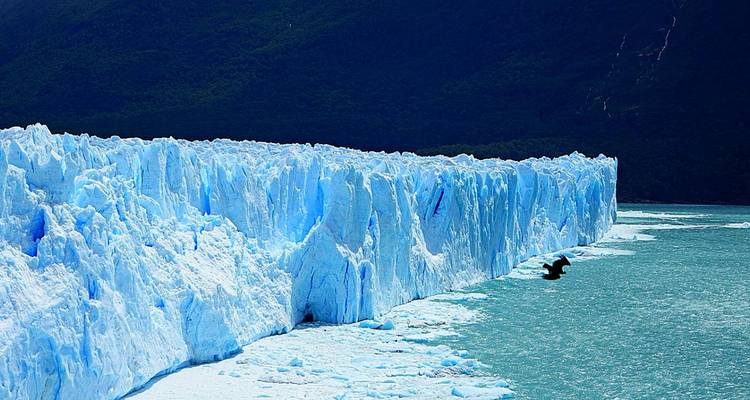 Perito Moreno Glacier extending into a lake.