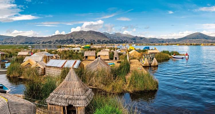 Floating reed islands on a lake.