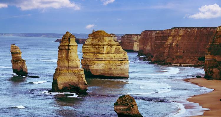 Coastal view of the Twelve Apostles rock formations.