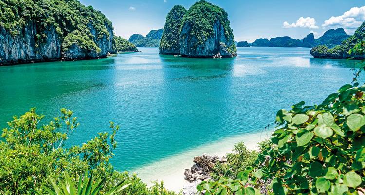 Beautiful bay with limestone islands and clear water.