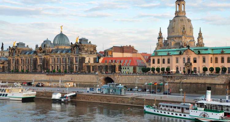 View of Dresden skyline along the Elbe River.