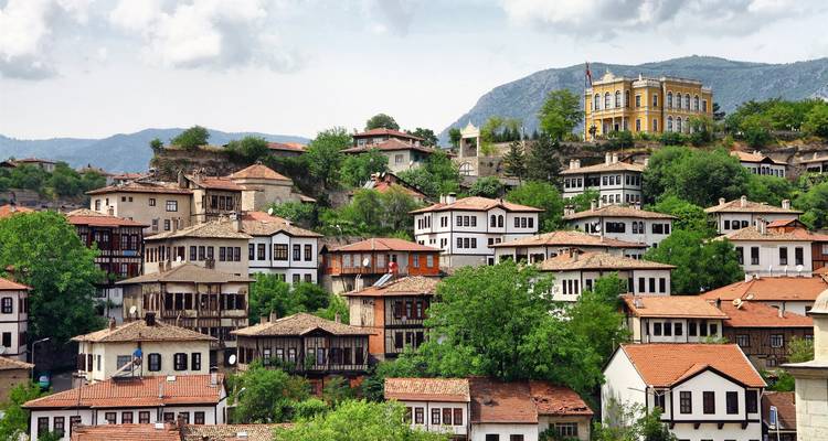 Clustered traditional houses on a hillside.