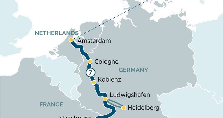 Carte montrant l'itinéraire de voyage à travers l'Allemagne, la France et les Pays-Bas.