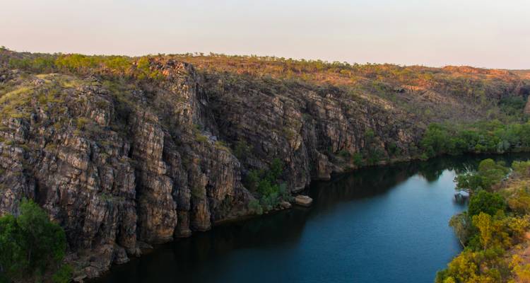 Beautiful landscape of a river snaking through a rocky valley.
