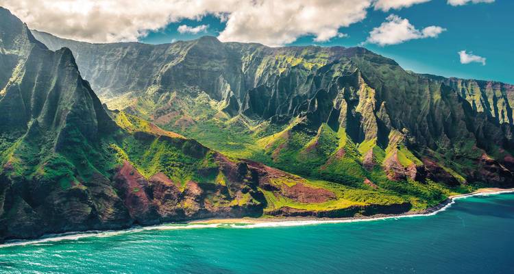Scenic view of dramatic cliffs and the ocean.