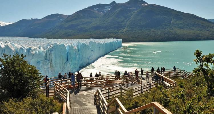 Viewing platform beside a large glacier.