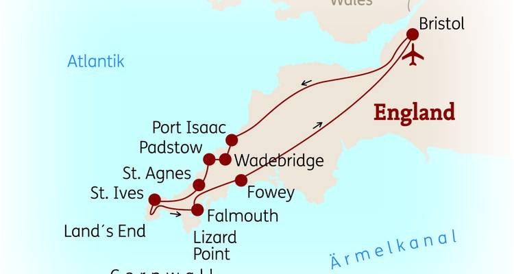 Karte mit beschrifteten Orten in England.