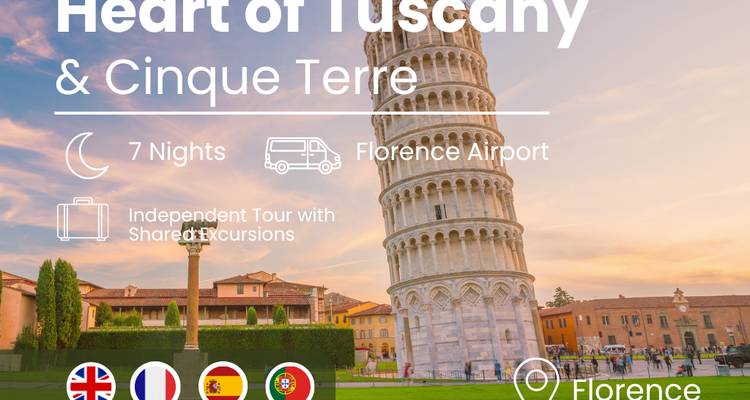 Imagen promocional duplicada con fondo de la torre de Pisa y mucho texto superpuesto.