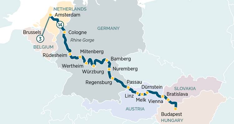 Grande route fluviale européenne de Bruxelles à Budapest reliant le Rhin, le Main et le Danube.