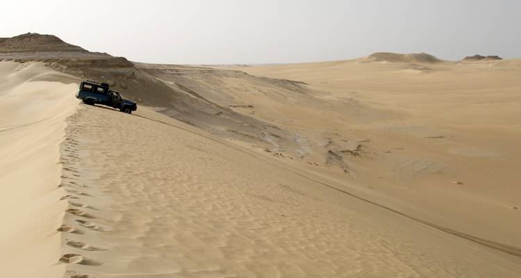 Off-road voertuigen op zandduinen in de woestijn.