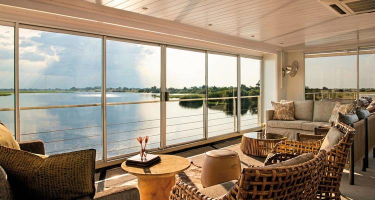 Spacious lounge area on a luxury river cruise.