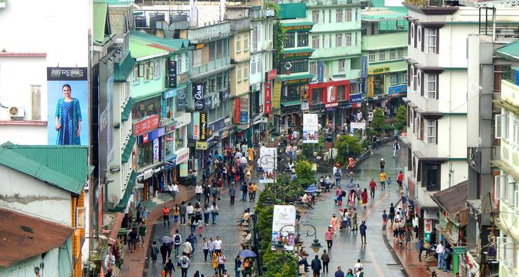 Una calle bulliciosa de la ciudad llena de gente y tiendas.