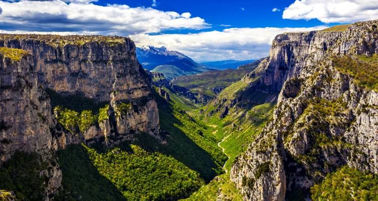 Adembenemend luchtbeeld van een diepe kloof met weelderig groen.