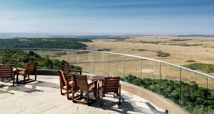 Vue panoramique depuis une terrasse dominant une savane.