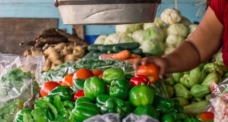 Cueillir à la main des légumes chauds et colorés au marché.