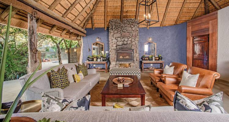 Elegant interior of a lodge with rustic decor.