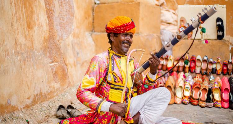 Rajasthani musician with traditional shoes.