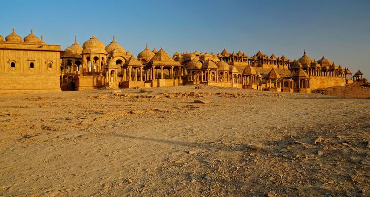 Bada Bagh cenotaphs under a clear sky.