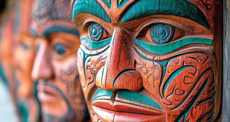 Detailed wooden carving of Maori art.