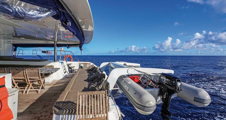View from the deck of a boat at sea.