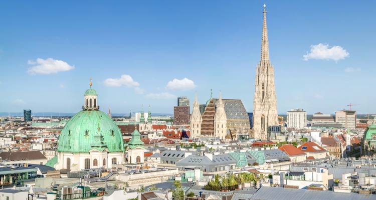 Un horizonte de Viena con la Catedral de San Esteban prominente a la vista.