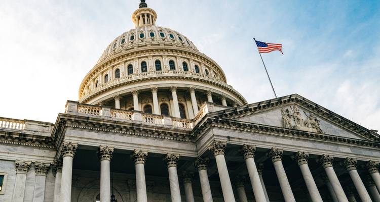 Close-up beeld van het Amerikaanse Capitool gebouw.
