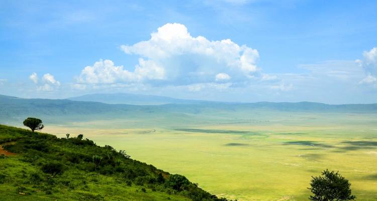 Wijd uitzicht over het Ngorongoro Conservation Area.