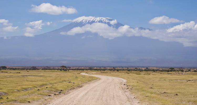 Dirt road leading to Mount Kilimanjaro.