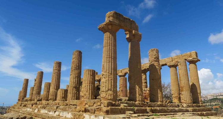 Ancient ruins with a clear blue sky.