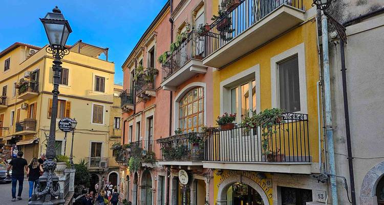 Colorful buildings on a narrow street.
