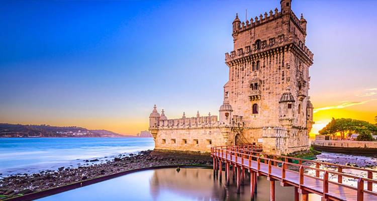 Belem Tower with a colorful sunset