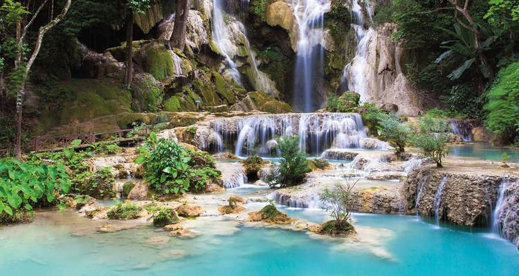 Piscines turquoise et cascades calcaires entourées d'une jungle luxuriante