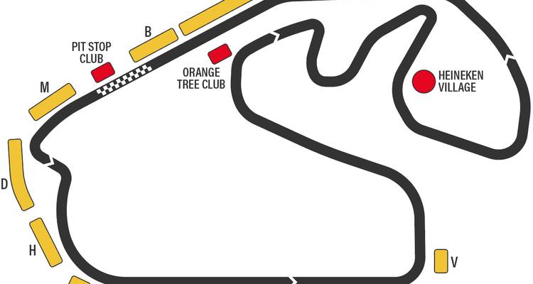 Karte einer Rennstrecke mit markierten Bereichen.