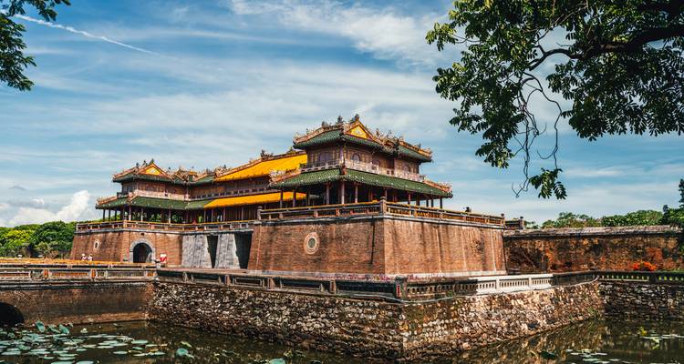 Imperial City gate with intricate architecture in Hue, Vietnam.