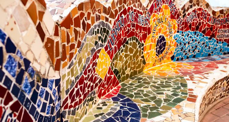 Colorful mosaic tile art with intricate designs.