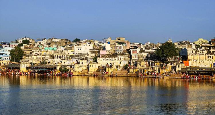 Colorful cityscape by a waterfront