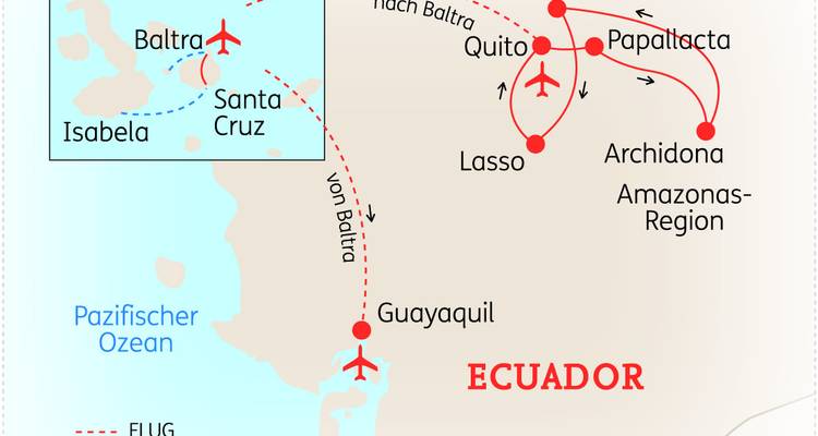 Karte von Ecuador mit Touristenzielen.