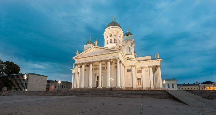 The Helsinki Cathedral under a dusk sky.