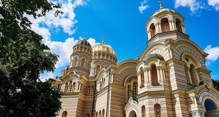 Orthodox cathedral with golden domes in Riga.