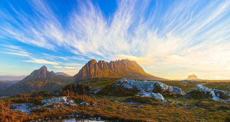 Mountainous landscape with dramatic skies.