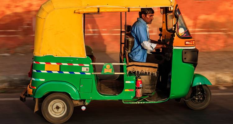 Auto rickshaw on a street in India.