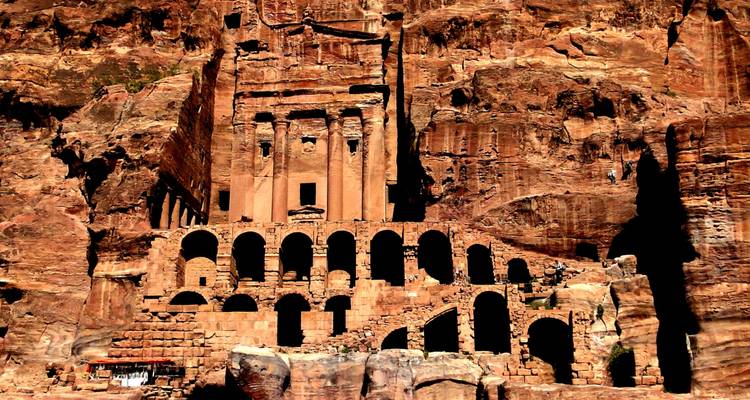Petra archaeological site with ancient rock-cut architecture.