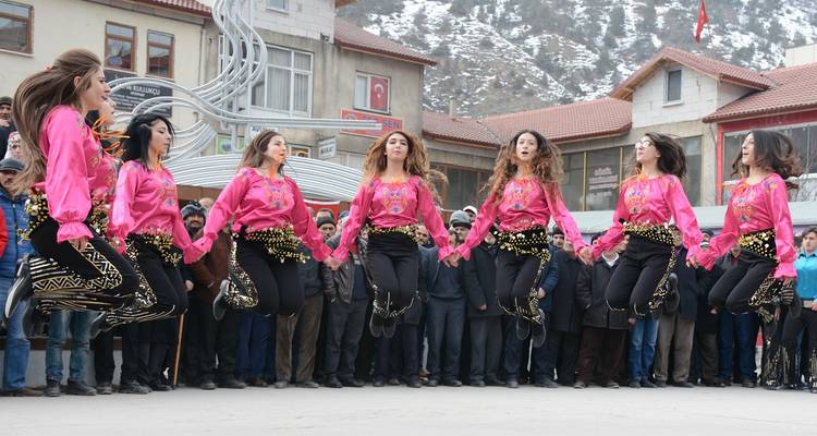 Women in traditional clothing performing a dance.