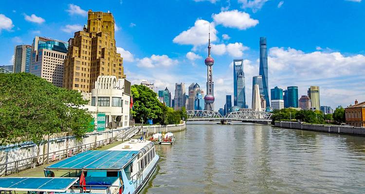 Shanghai cityscape with a clear skyline and river.