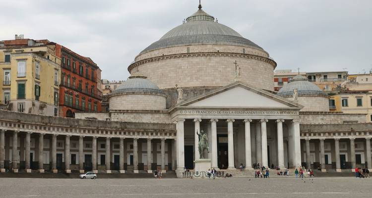 Piazza del Plebiscito in Naples with the Basilica in the background.