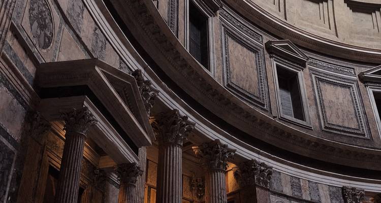 Interior of the Pantheon with the large circular roof opening.