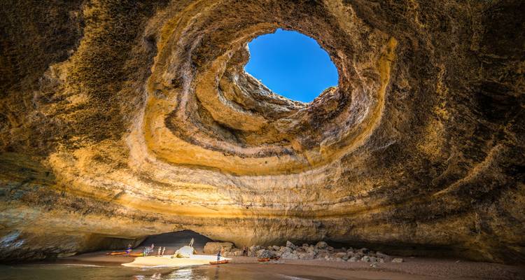 Inside of the illuminated Benagil cave.