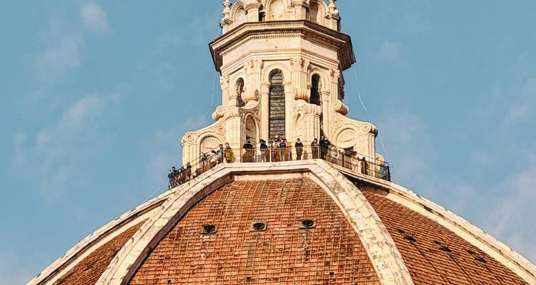 Close-up of the Florence Cathedral dome with people on view platform