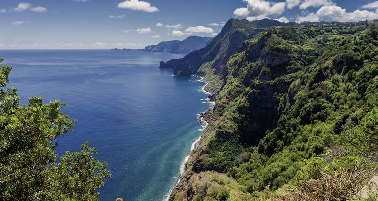 Collines vertes rencontrant l'océan avec une vue spectaculaire sur la côte.